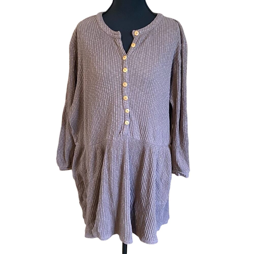 Free people beach babydoll purple brown swim cover minidress top XS cotton blen